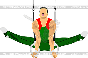 Gymnast Performing On The Rings. 3d vector - vector clipart