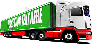 Vector  3d illustration of green-red truck on the - vector clipart