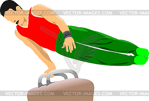 Man gymnast exercises.  Pommel horse. 3d vector - vector clip art