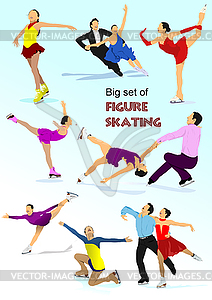 Big set of Figure skating colored silhouettes Vecto - vector image