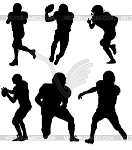 Six American football player silhouettes in - vector image