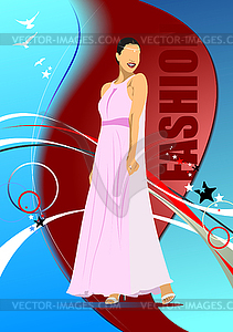 Poster of Young fashion women in pink. Bride. 3d - vector image