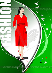 Poster of Silhouette fashion woman in red. Vector 3 - vector image