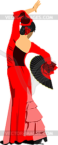 Beautiful young woman dancing flamenco isolated on - vector clipart