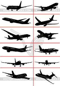 Black and white Airplane silhouettes. Vector - vector clip art