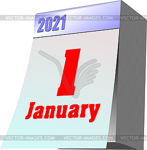 Vector 3d  illustration tear-off calendar. 1 january - vector image