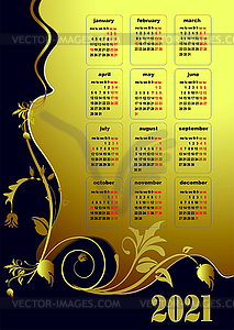 2021 calendar  vector illustration with American - vector image