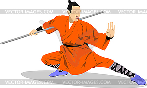Oriental combat sports. KungFu. Colored 3d vector - vector image