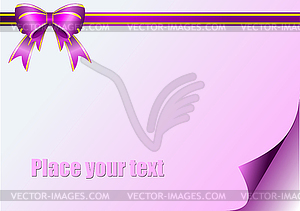 Page with blue purple bow and curl corner - vector clipart