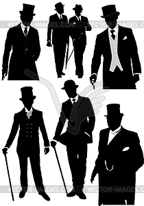 Set of London gentlemen silhouette. B&W vector - vector clip art