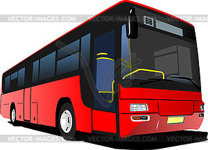 Red   City bus on the road. Coach. Vector 3d - vector clipart