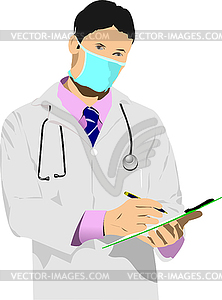 Medical doctor with doctor`s smock and  mask. Vecto - vector clipart