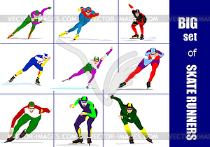 Big set of Speed skating runner. Vector 3d - vector image