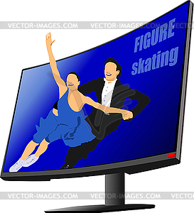 Flat computer monitor with figure skating. - vector clipart