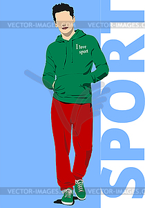 Young athlete  man in red-green in sports - vector clipart