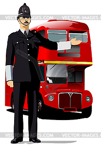 London Policeman and red double decker . Vector 3d - vector image