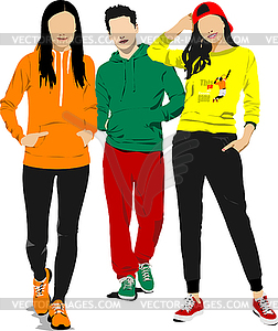 Three Young athletes  sports suit. Two girls and - vector clipart