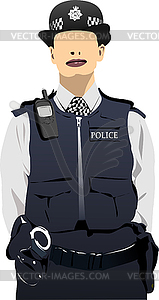 London Policewoman with walkie-talkie radio. - vector image