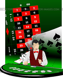 The Croupier At The Blackjack Table on casino - vector clipart