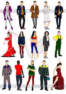 Набор цветных силуэтов разных людей. Вектор 3 - изображение в векторном формате