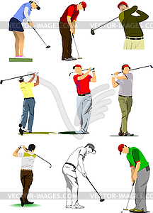 Big set of golfers. Vector 3d illustration - color vector clipart