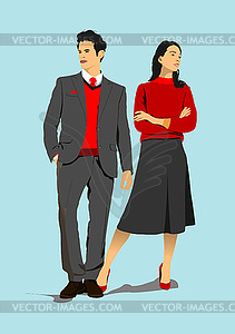 Couples of young man and woman. 3d vector - vector clip art