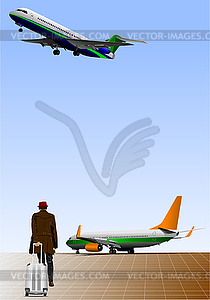 Airport scene . Vector 3d illustration for designers - vector clip art