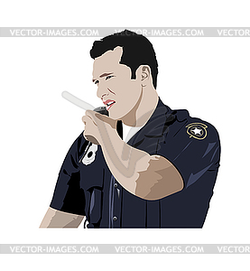 Policeman with walkie-talkie radio. Vector 3d - vector clip art