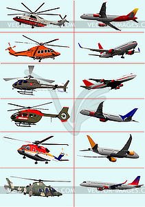 Collection of few kinds of aircraft on the air. - vector clipart