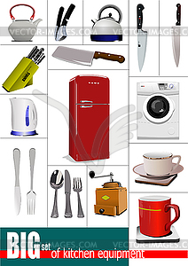 Big set of kitchen equipment. Vector 3d illustration - vector clip art