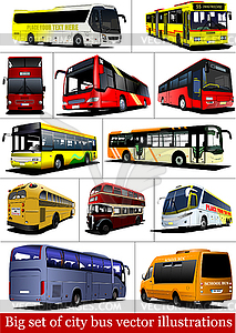 Big set of City buses. Tourist coach. Vector 3d - vector image