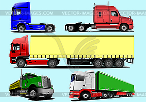Set of  trucks on the road. Vector 3d illustration - vector clip art