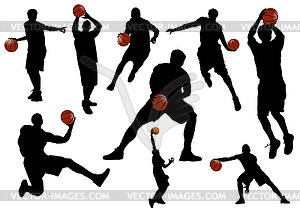 Big set of Basketball player silhouettes. Colored - vector clipart