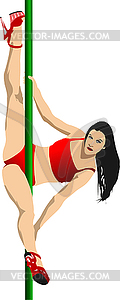 Pole dance girl, полюс-фитнес. 3d цветной вектор - векторизованное изображение