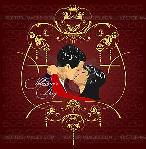 Valentine`s day. 14 February. Kissing couple. Vecto - vector image