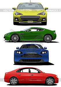 Four sedan cars. Vector Colored 3d illustration - vector image