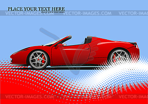 Red car cabriolet on dotted background. Vector 3d - color vector clipart