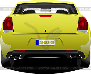 Yellow sedan car. Rear view Vector Colored 3d - vector clipart