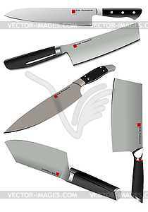 Set of chef`s knives. 3d color vector illustration - vector clipart