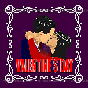 Valentines Day  with kissing couple. Vector Color 3 - vector clip art