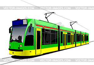 City transport. Tram. Colored Vector 3d illustratio - vector image