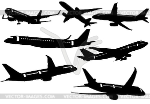 Collection of few kinds of aircraft silhouettes on - vector clipart