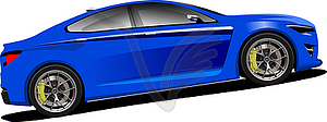 Blue sedan car. Side  view.  Vector Colored 3d - color vector clipart