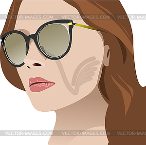 Woman`s face with sunglasses. 3d vecto - vector image