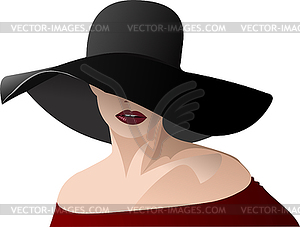 Portrait of young lady with black hat and evening - vector image