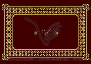 Gold ornament on dark background with wedding coupl - vector image