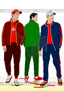 Three Young handsome men. Sportsmen - vector clip art