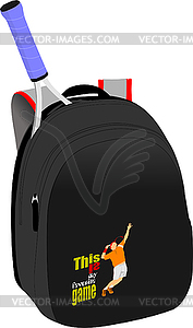 Black backpack with tennis rocket - vector clipart / vector image