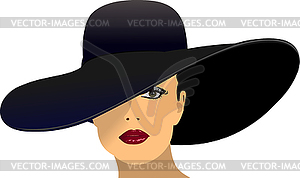 Portrait of young lady with black hat - vector clipart