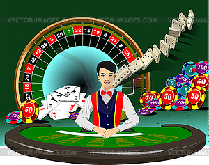 Casino elements with woman croupier image - vector image